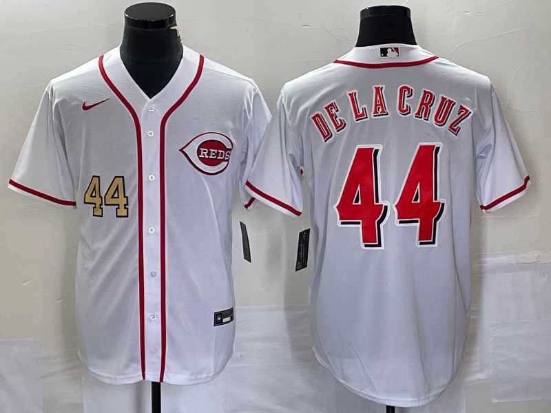 Mens Cincinnati Reds #44 Elly De La Cruz Number White Cool Base Stitched Baseball Jersey->cincinnati reds->MLB Jersey